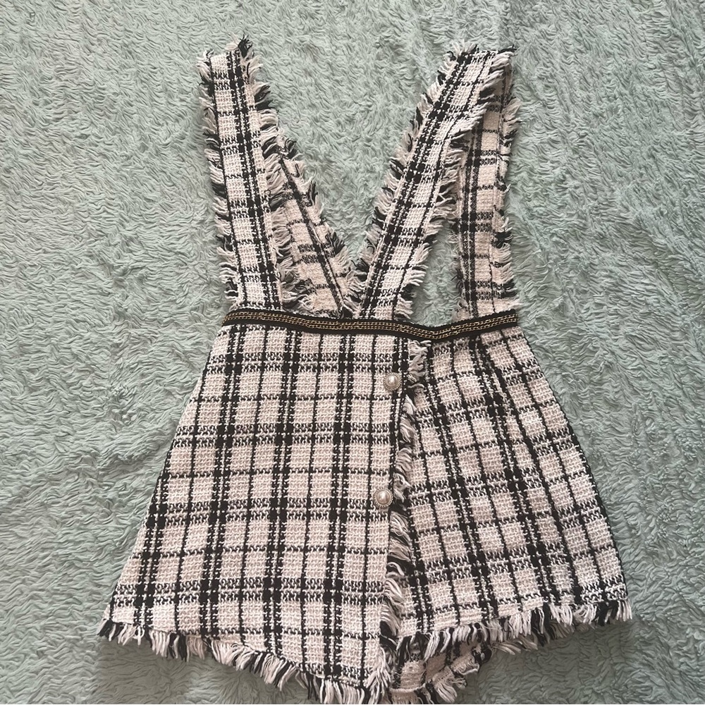 Glamaker Black and White Plaid Romper - Picture 2 of 15